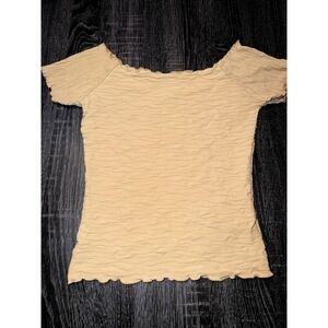 Haystacks Yellowish beige Textured Scoop Neck Top Small Stretch Casual Summer